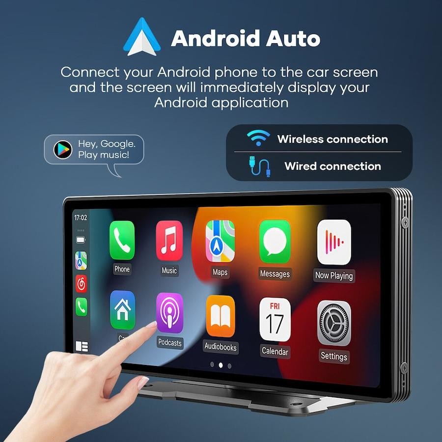 π Ready To Use Wireless Apple CarPlay & Android Auto Screen β Stick-On Dash Mount