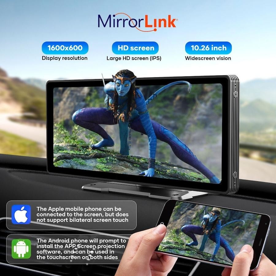 π Ready To Use Wireless Apple CarPlay & Android Auto Screen β Stick-On Dash Mount
