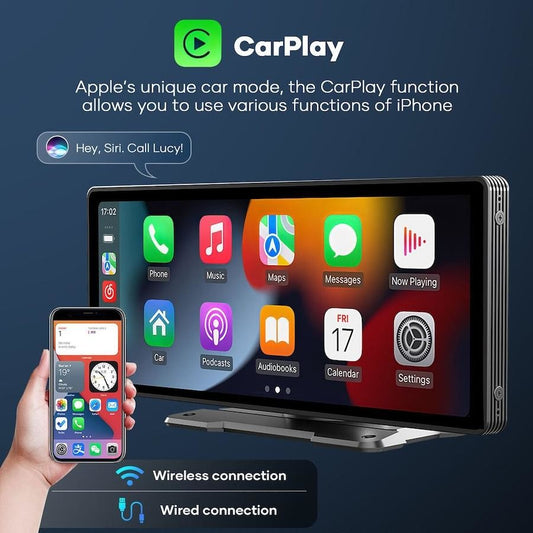 🚗 Ready To Use Wireless Apple CarPlay & Android Auto Screen – Stick-On Dash Mount